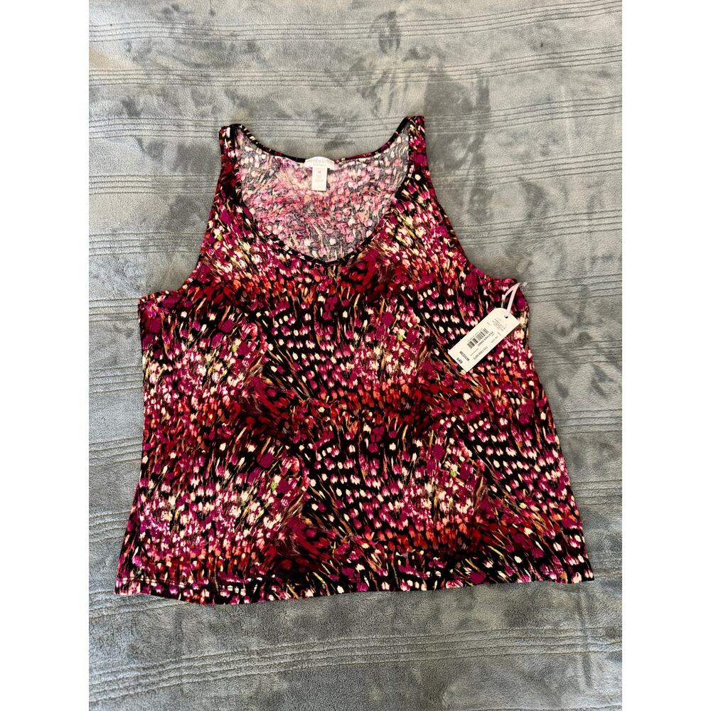 Nwt Ambrielle Sleepwear Rayon Pink Red Feather Print Cami Tank Top Womens Medium - Picture 7 of 11